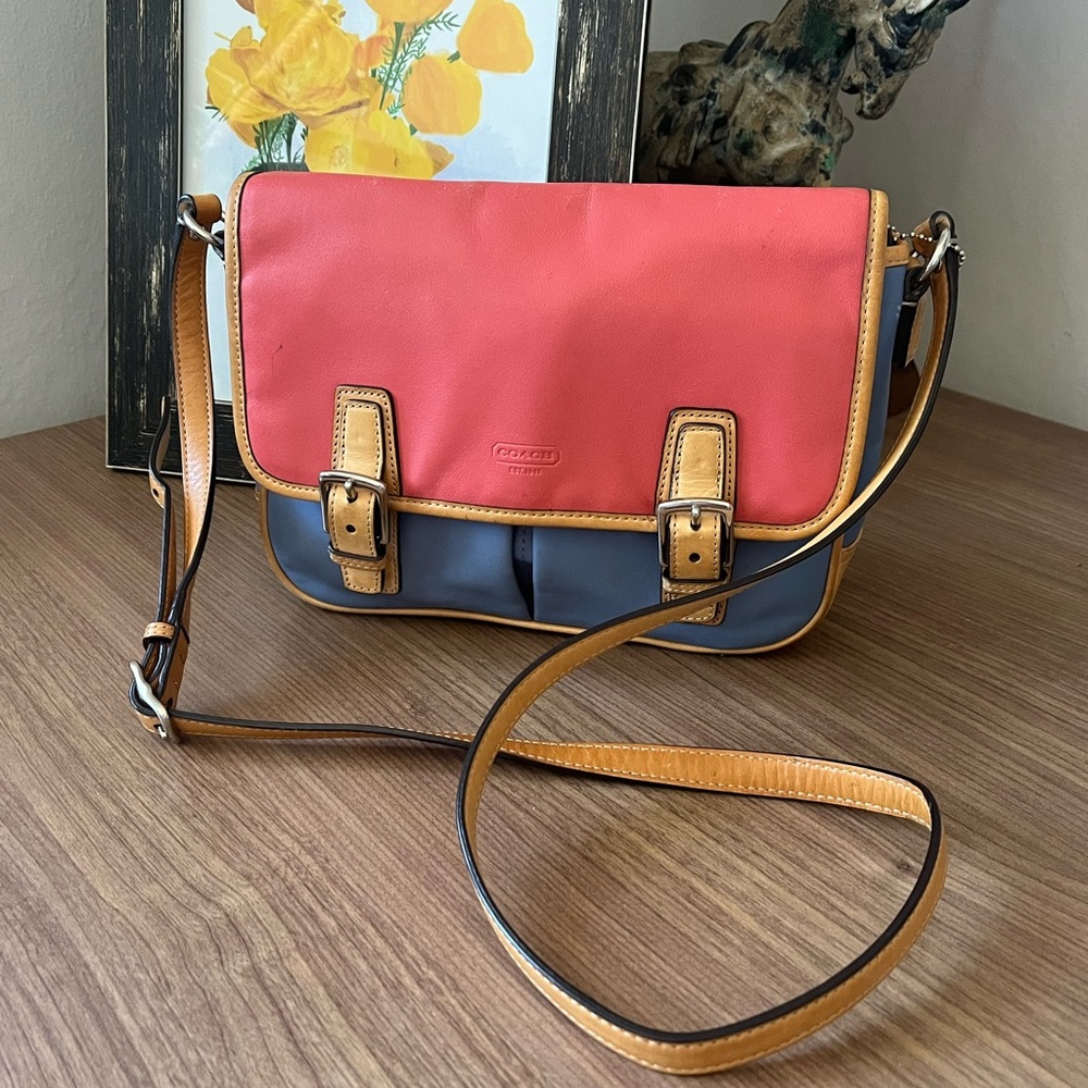 Coach ‘Park’ colorblock crossbody shoulder bag red and blue authentic